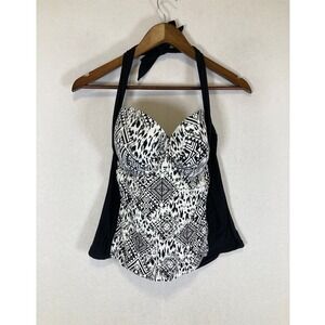 Tribal Boho‎ Collections by Catalina Womens Large Black White Animal Tankini Top